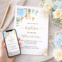 Baptism eucalyptus greenery blue gold floral boy