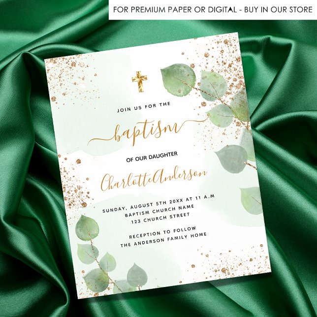 Baptism eucalyptus greenery budget invitation (Creator Uploaded)
