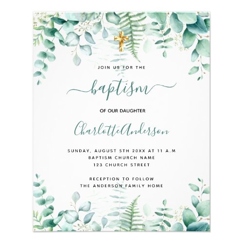 Baptism eucalyptus greenery budget invitation flyer