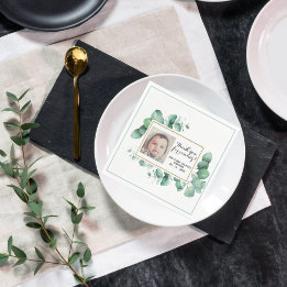 Baptism Eucalyptus Greenery Christening THANK YOU Napkins