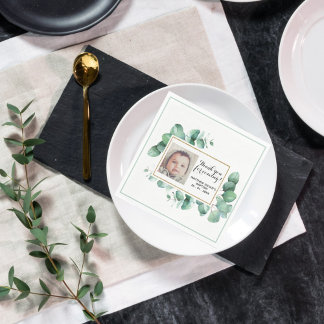 Baptism Eucalyptus Greenery Christening THANK YOU Napkins