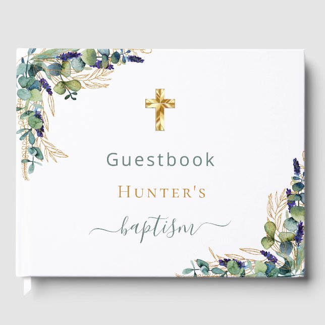 Baptism eucalyptus greenery custom photo  guest book (Front)