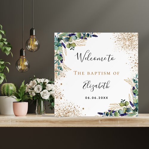 Baptism eucalyptus greenery elegant welcome foam board