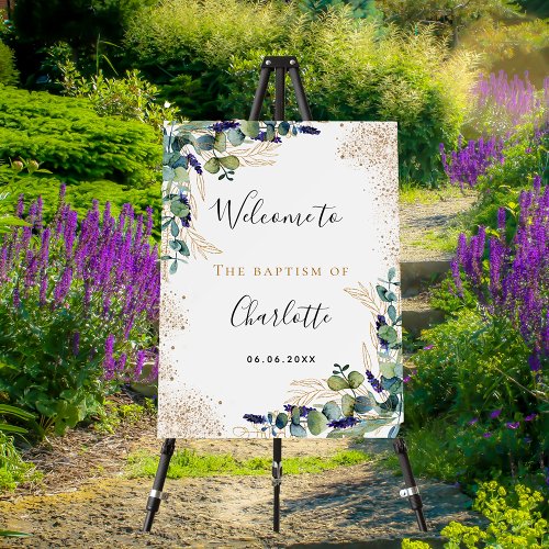 Baptism eucalyptus greenery elegant welcome foam board