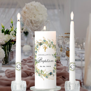 Baptism eucalyptus greenery foliage monogram unity candle set