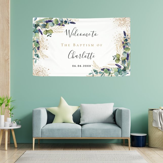Baptism eucalyptus greenery gold elegant welcome banner (Creator Uploaded)