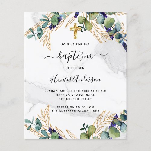 Baptism eucalyptus greenery marble invitation flyer