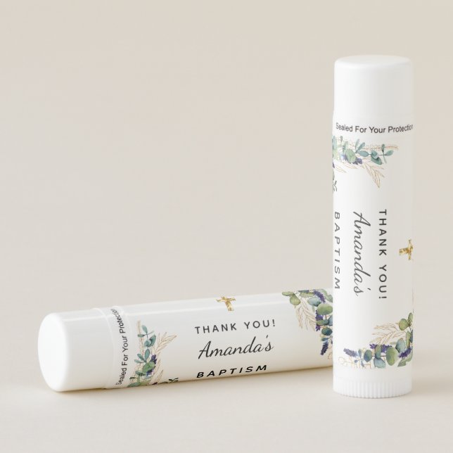 Baptism eucalyptus greenery name elegant lip balm (Front)