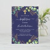 Baptism Eucalyptus Greenery Navy Blue Invitation 