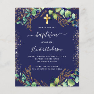 Baptism eucalyptus greenery navy blue invitation flyer