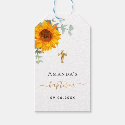 Baptism eucalyptus sunflower boy girl gift tags