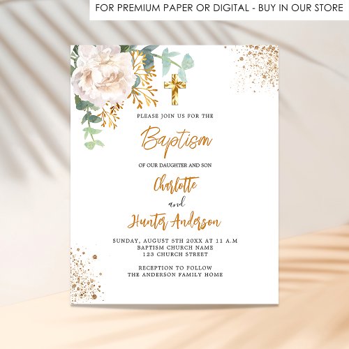 Baptism eucalyptus twins floral budget invitation flyer