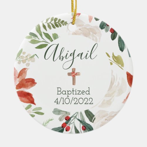 Baptism Faith Date Christmas Floral Ornament 