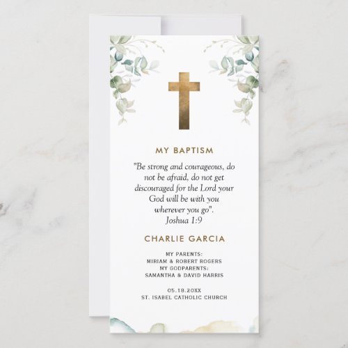 Baptism Favor Boy or Girl Greenery Bookmark  Thank You Card