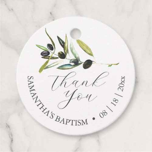 Baptism Favor Tags Watercolor Olive Branch