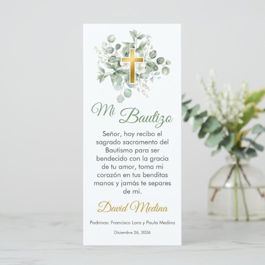 Baptism Favor Watercolor Green Leaves Bookmark (Standing Front)
