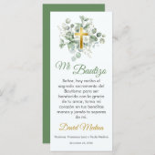 Baptism Favor Watercolor Green Leaves Bookmark (Front/Back)