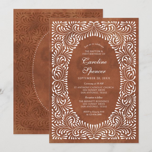 Baptism First Birthday Fiesta Talavera Invitation (Front/Back)