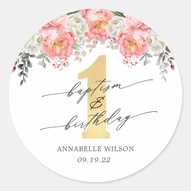 Baptism & First Birthday Thank You  Classic Round Sticker (Front)