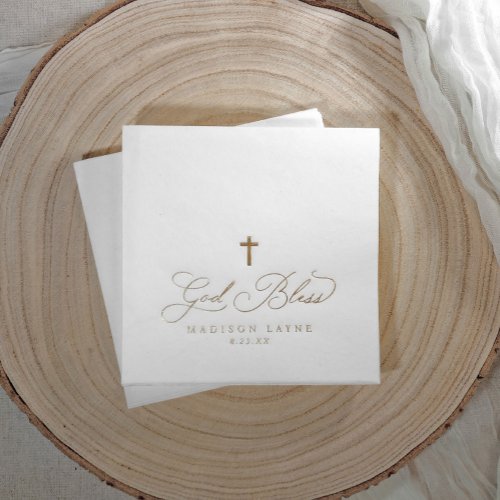 Baptism First Communion Gold God Bless Cross