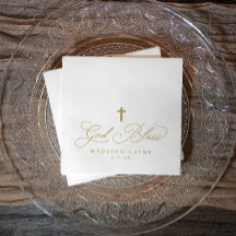 Baptism First Communion Gold God Bless Cross