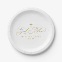 Baptism First Communion Gold God Bless Cross