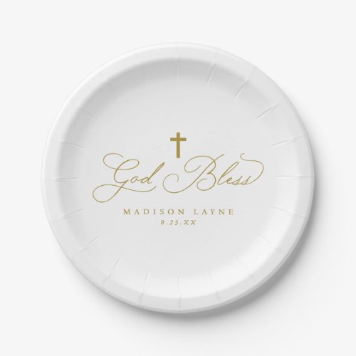 Baptism First Communion Gold God Bless Cross