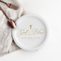 Baptism First Communion Gold God Bless Cross