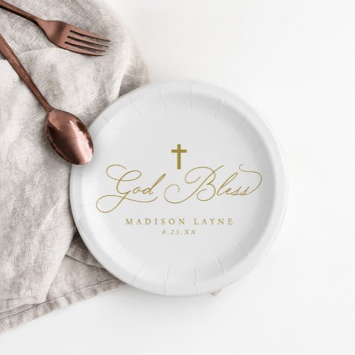 Baptism First Communion Gold God Bless Cross