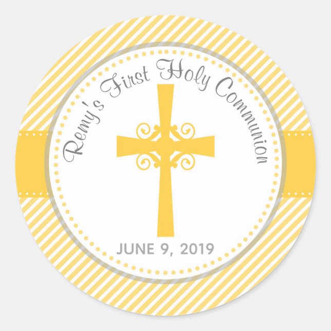 Baptism / First Communion Thank You Sticker Yellow (Front)