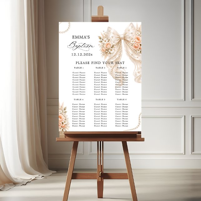 Baptism Floral Bow and Pearl Seating Chart  Foam Board (Creator Uploaded)