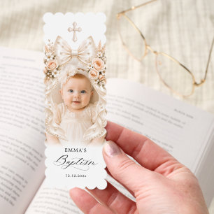 Baptism Floral Bow with Pearl Bookmarks