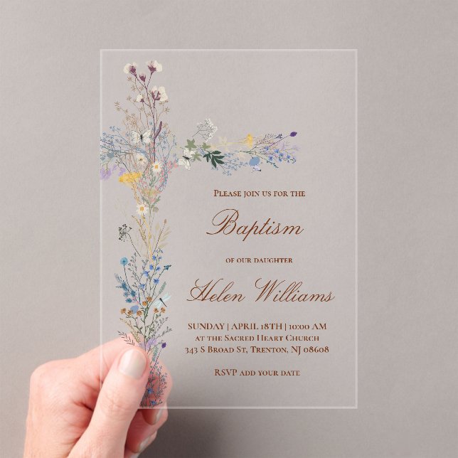 Baptism floral cross  acrylic invitations (Insitu (Handheld))