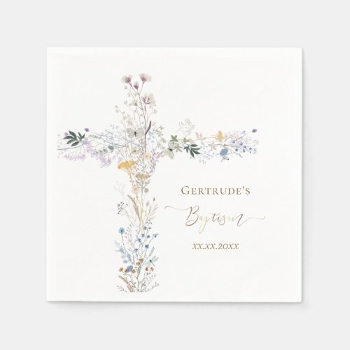 Baptism floral cross napkins