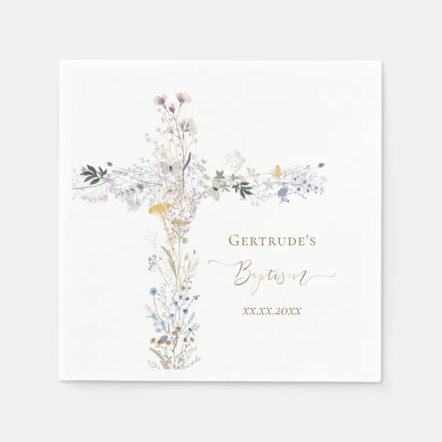 Baptism floral cross napkins | Zazzle