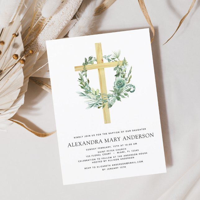 Baptism Floral Greenery Sage Eucalyptus Invitation (Creator Uploaded)
