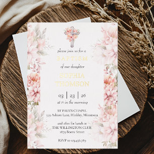 Baptism floral invitation foil invitation