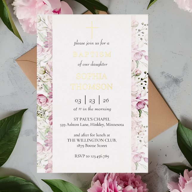 Baptism floral invitation foil invitation (Creator Uploaded)
