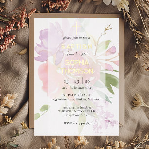 Baptism floral invitation foil invitation