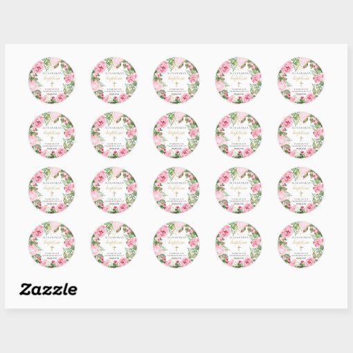 Baptism Floral Thank You Classic Round Sticker | Zazzle