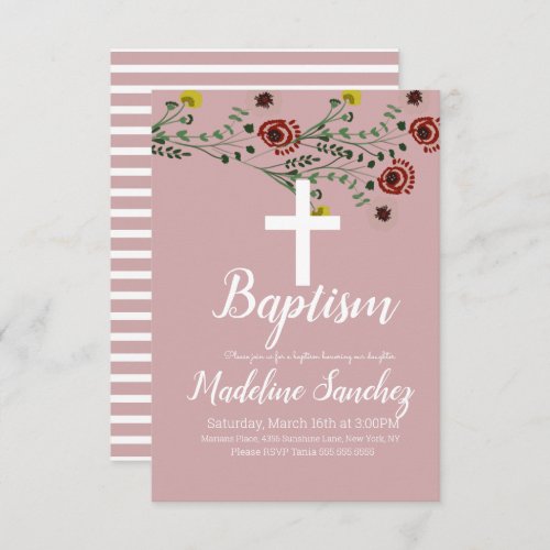 Baptism Floral Vintage Dedication Christening Invitation