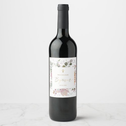 Baptism flowers baby girl  wine label