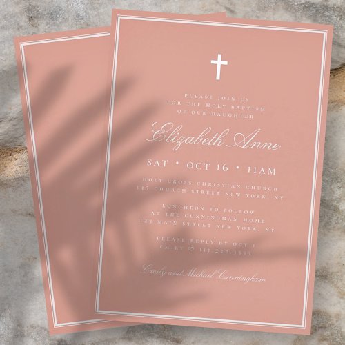 Baptism For Her Classic Elegant Cross Invitation