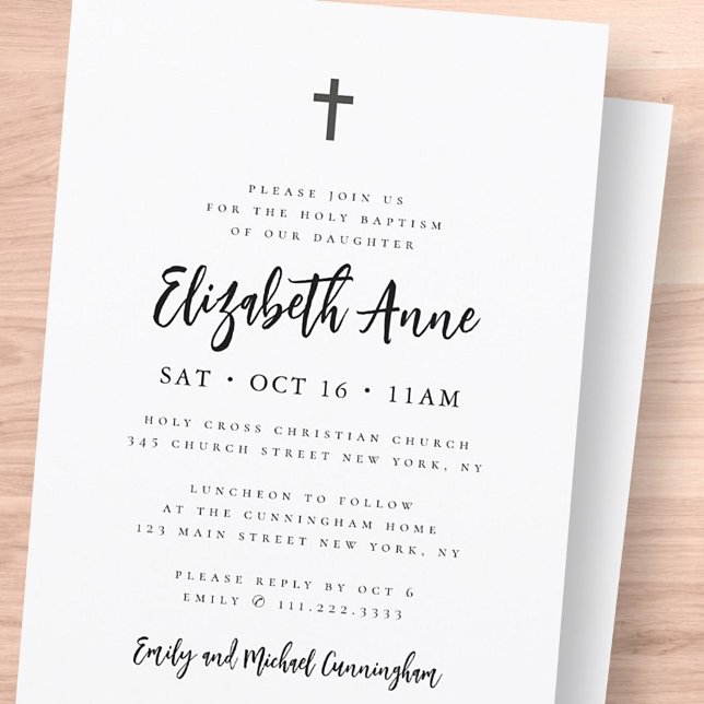 Baptism For Her Modern Minimalist Cross Invitation (Creator Uploaded)