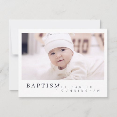 Baptism For Her Modern Minimalist Custom Photo Thank You Card