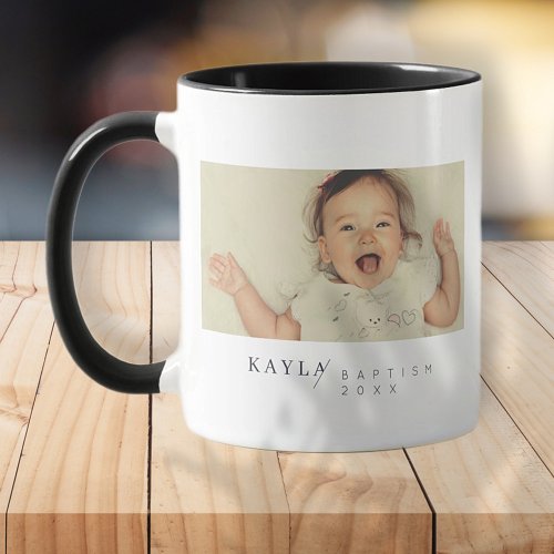 Baptism For Her Modern Minimalist Photo Name Mug