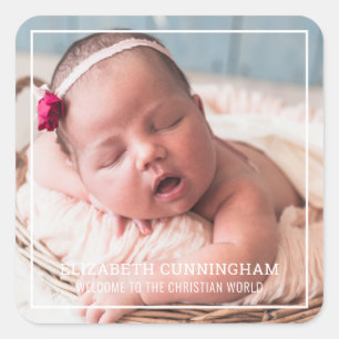 Baptism For Her Modern Simple Frame Custom Photo Square Sticker