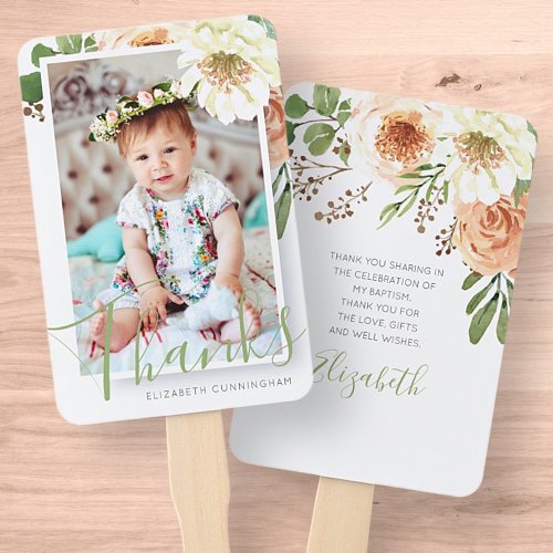Baptism For Her Modern Watercolor Floral Thank You Hand Fan