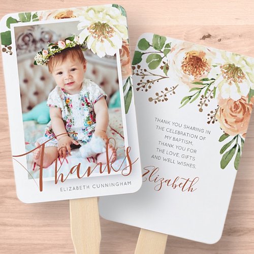 Baptism For Her Modern Watercolor Floral Thank You Hand Fan