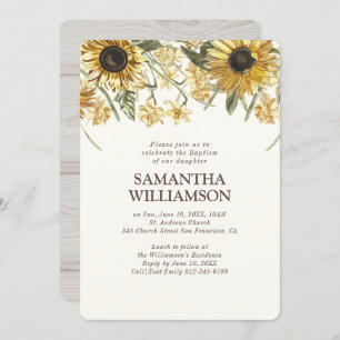 Baptism For Her Rustic Sunflower Florals Invitation